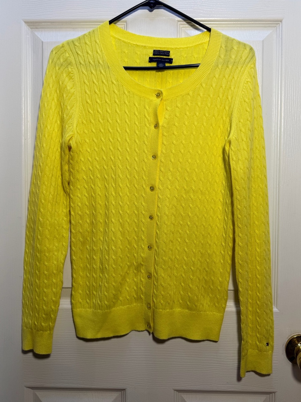 Tommy Hilfiger Bright Yellow Cable Knit Button-Front Cardigan